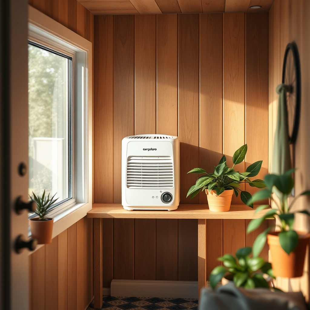 A photorealistic photo of a tiny house interior with a small