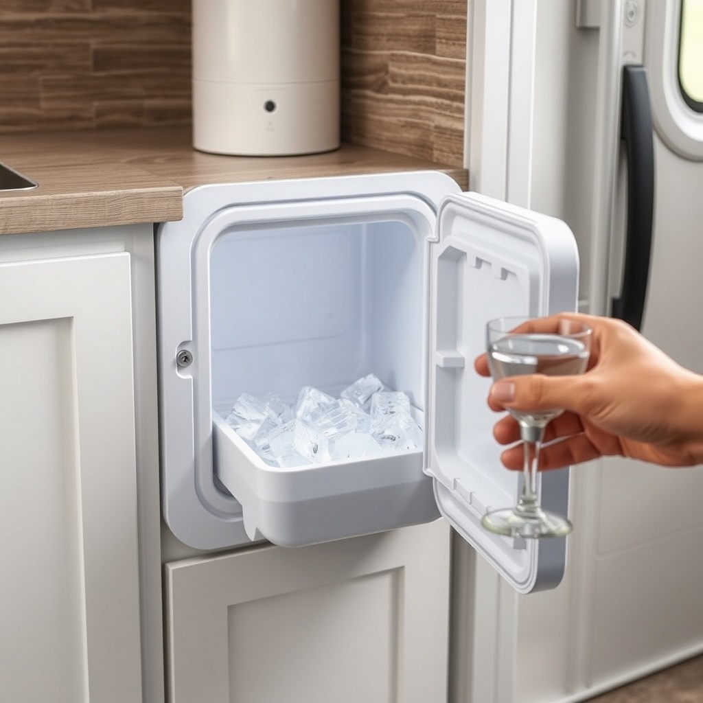 <clean photorealistic photo/illustration of a tiny kitchen counter with an Escape Traveler