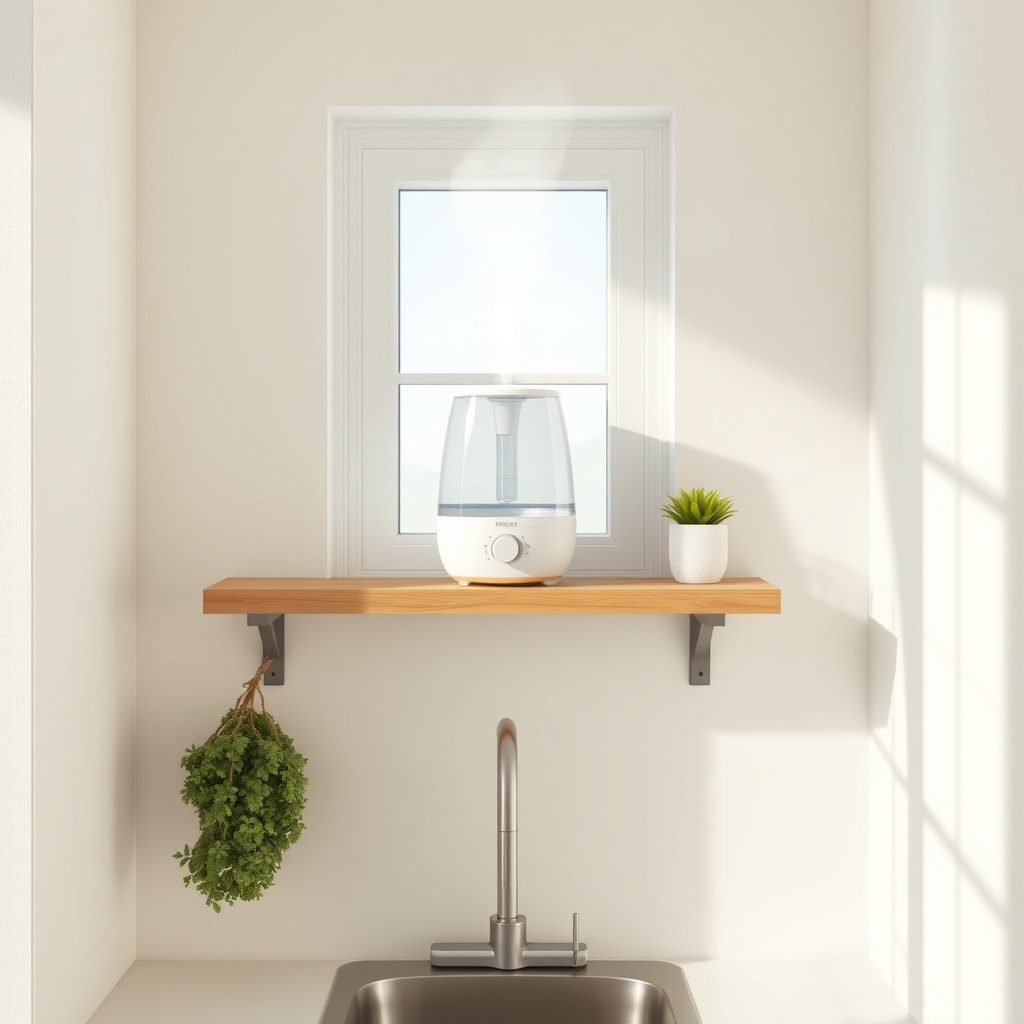 <clean photorealistic photo/illustration of a Tumbleweed Fencl kitchen interior showing a